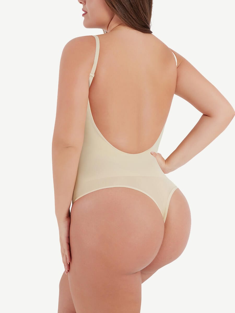 Wholesale Sculpting Open-Back Thong Bodysuit - Seamless Tummy Control & Back Support