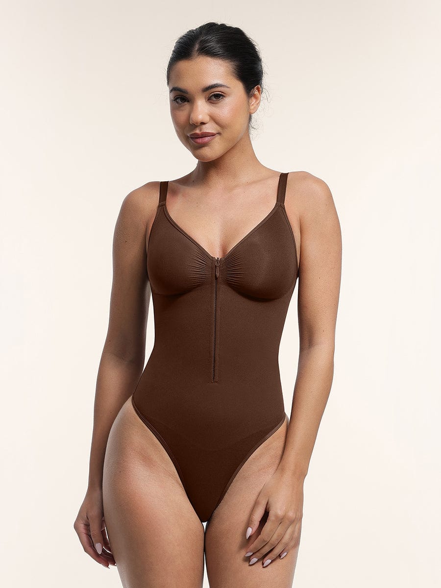 Wholesale Seamless Plunge Bodysuit with Inner Chest Support & Built-in Bra Features