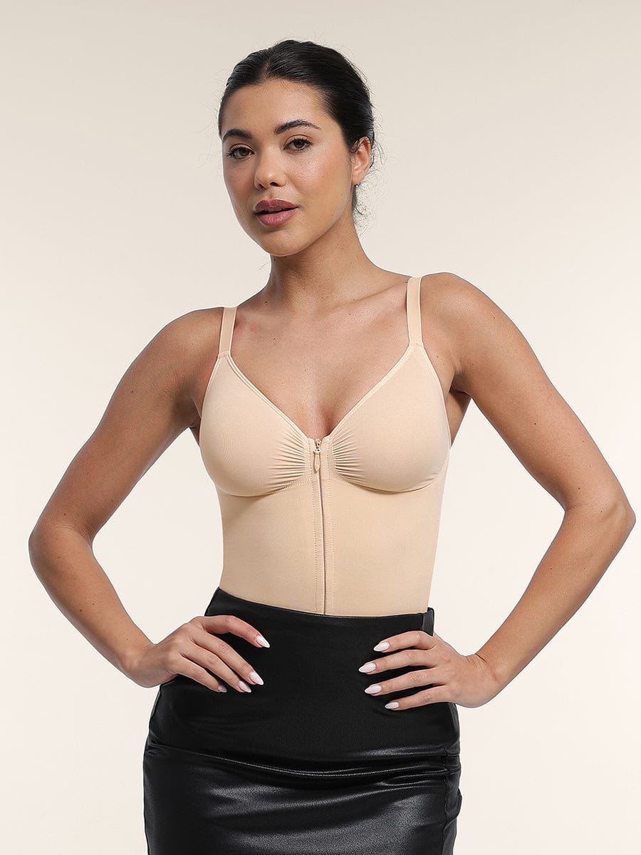 Wholesale Seamless Plunge Bodysuit with Inner Chest Support & Built-in Bra Features
