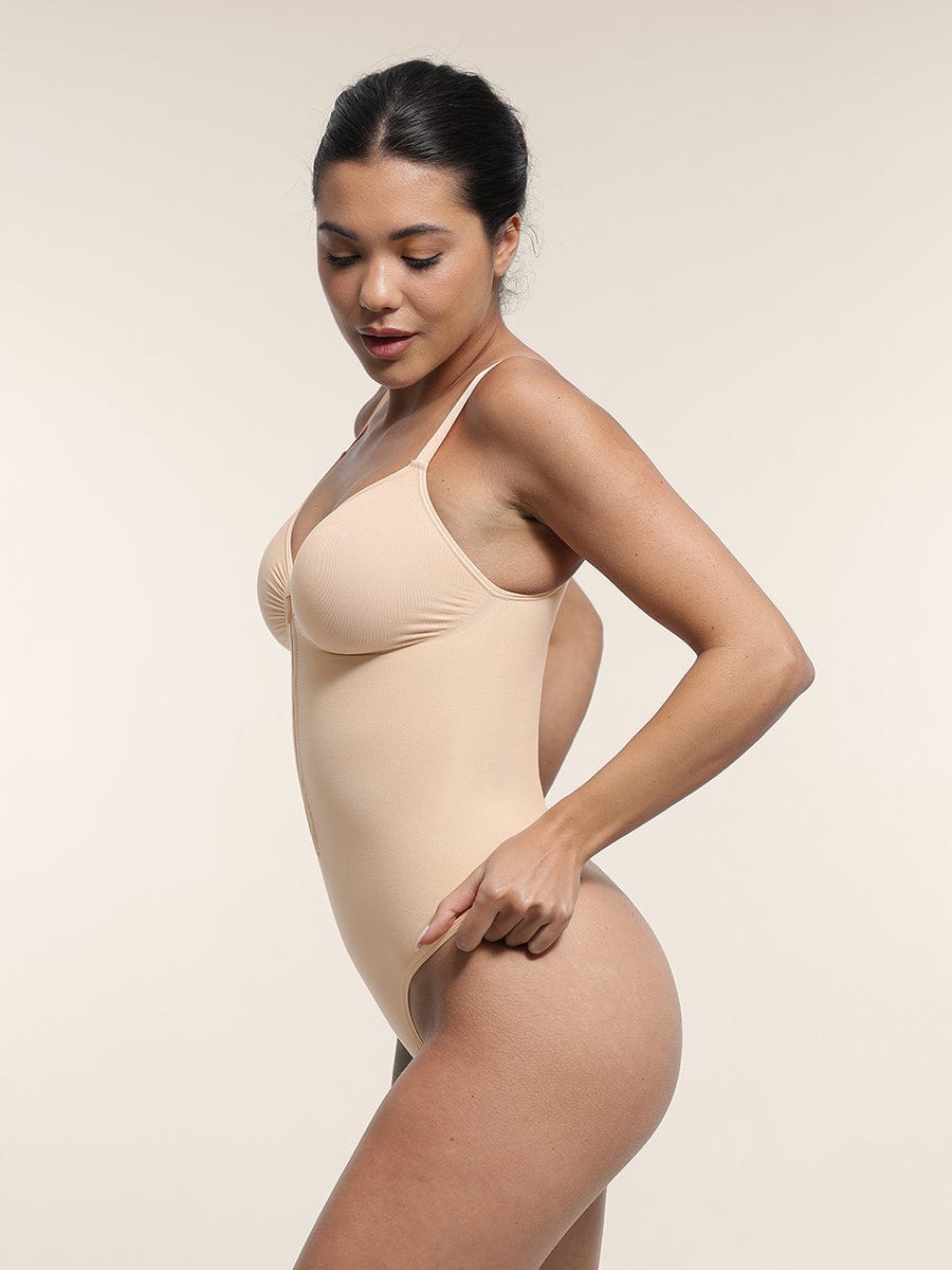 Wholesale Seamless Plunge Bodysuit with Inner Chest Support & Built-in Bra Features