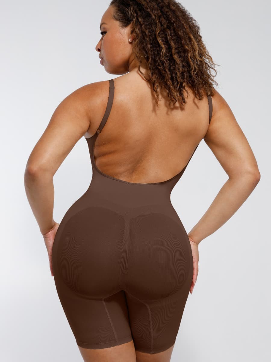 Wholesale Sculpting Seamless Open-Back Boxer with Built-in Chest Support - Shapewear for Women