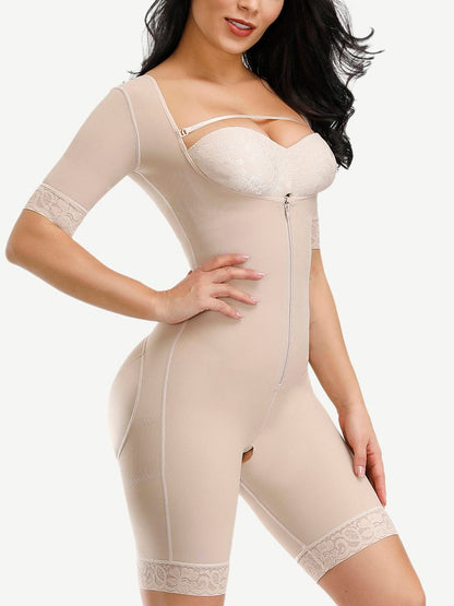 Wholesale Natural Color Lace Full Body Shaper with Zipper and Open Crotch - Slimming & Butt Lifting