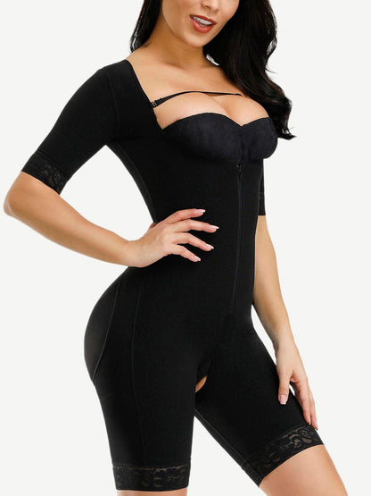 Wholesale Natural Color Lace Full Body Shaper with Zipper and Open Crotch - Slimming & Butt Lifting